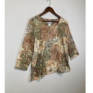 Alfred Dunner Top Women PXL Multi Color‎ Paisley Print Rhinestone Square Neck